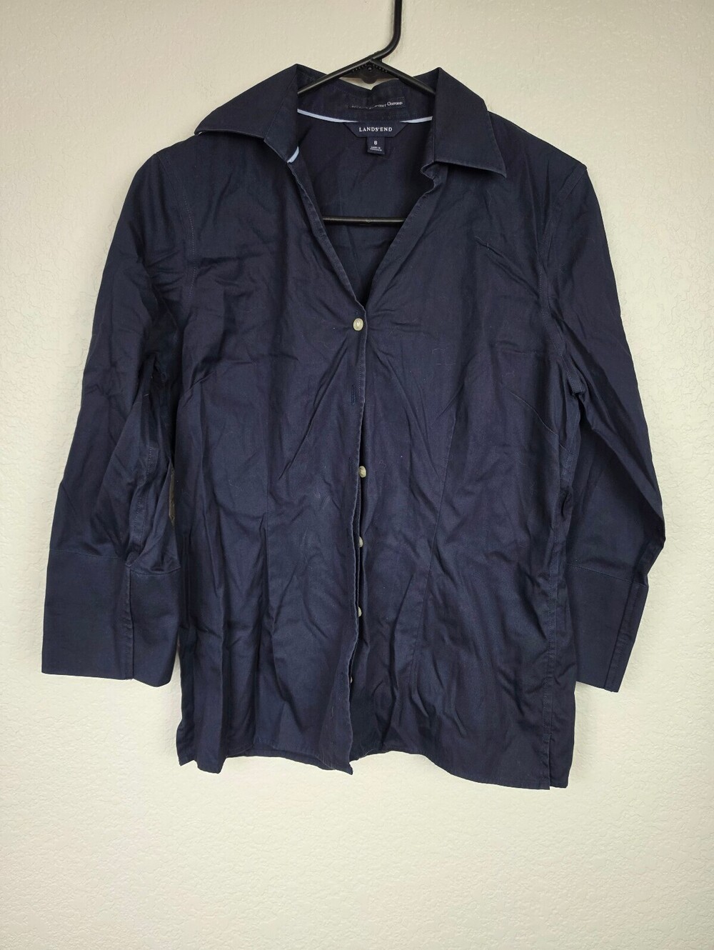 Lands' End No Iron Pinpoint Oxford Shirt Jacket Navy Size 8